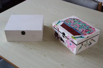 Photograph of memory box before and after decoration