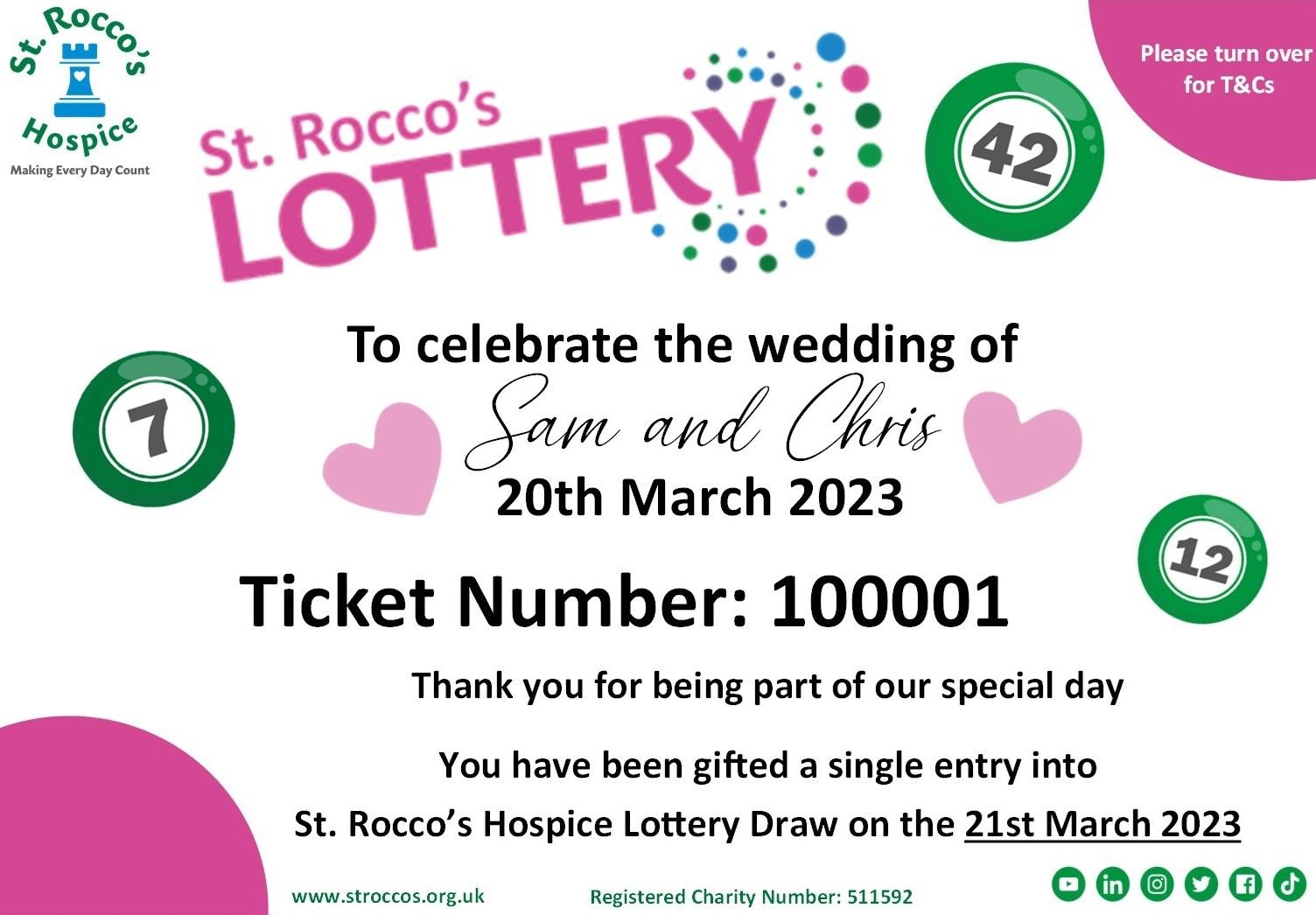 Wedding single ticket