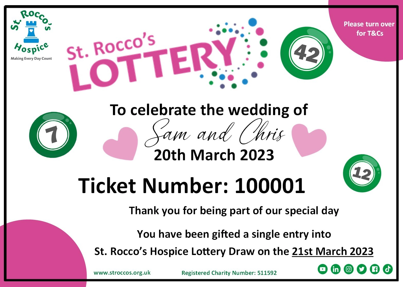 Wedding single ticket