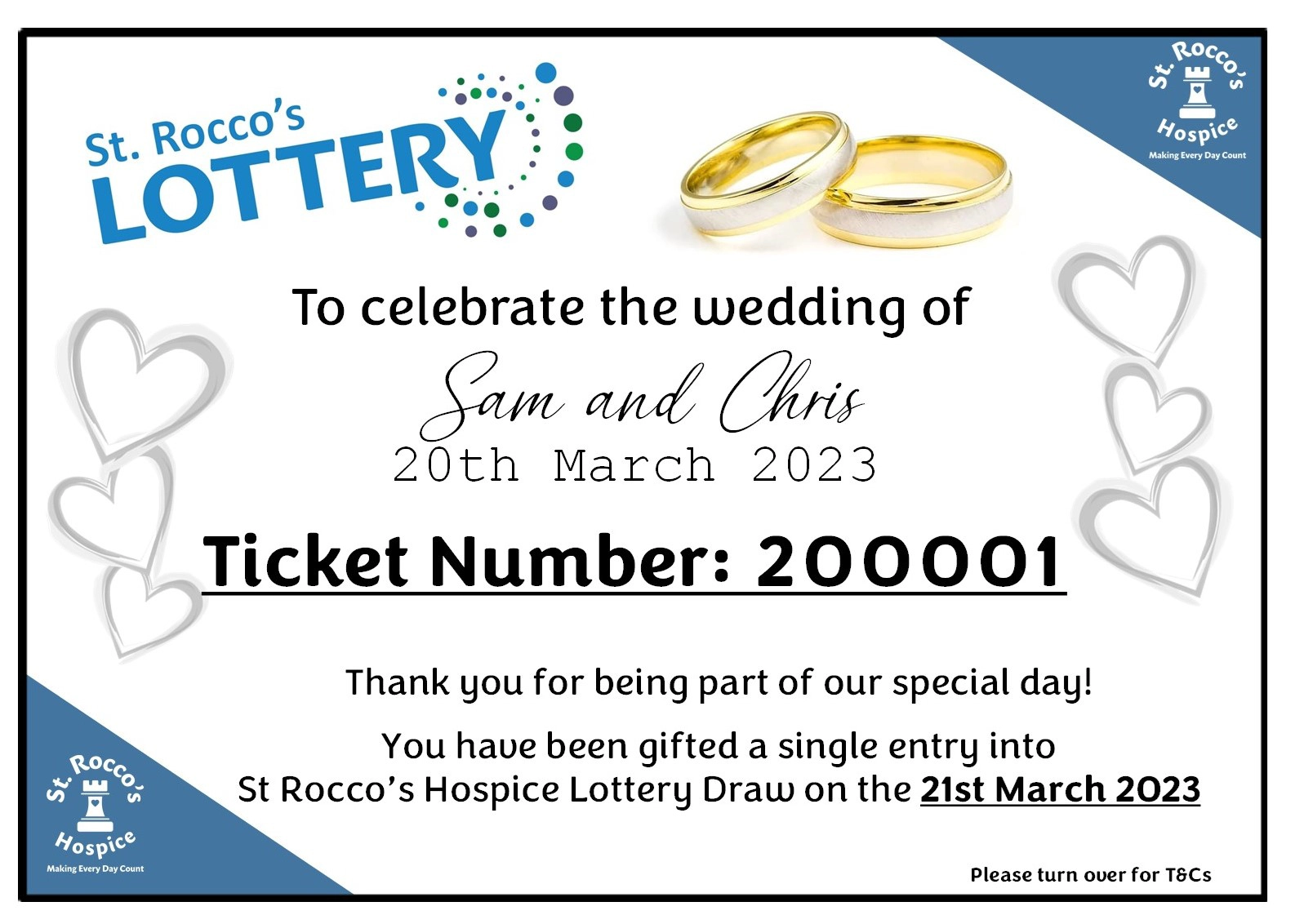 Wedding Single Tickets 
